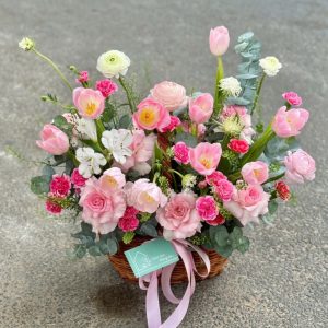 Giỏ Tulip Tông Hồng Ngọt Ngào (3)