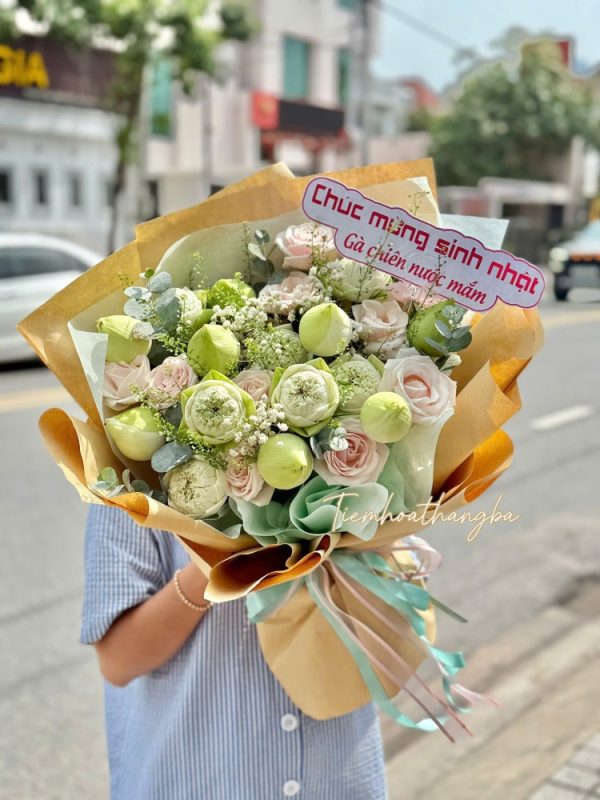 bó hoa sen trắng mix hồng