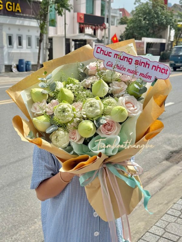 bó hoa sen trắng mix hồng