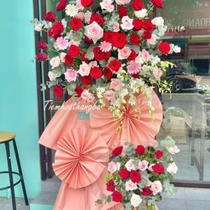 kệ hoa khai trương tone đỏ hồng