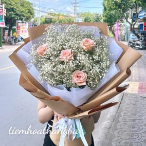 bó hoa bi mix hoa hồng