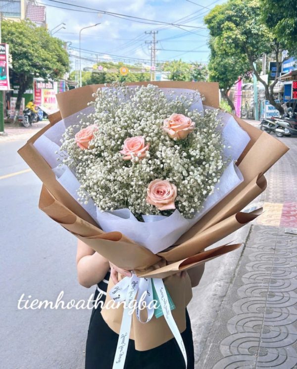 bó hoa bi mix hoa hồng