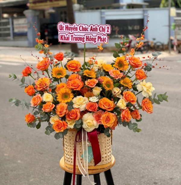 giỏ hoa tone cam