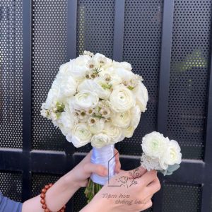 bó hoa cưới mao lương trắng