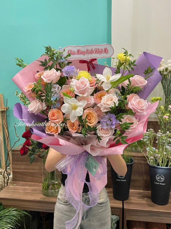 bó hoa tone hồng mix tulip